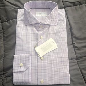 casual/dress button down shirt, size 41 X 16 1/2, light purple ,black, and white